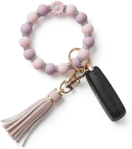 Vista 16 de BIHRTC - Pulsera/llavero para enganchar las llaves del auto, brazalete con cuentas de silicona para mujer Rosado (12mm Pink)