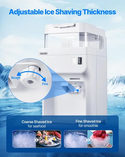 Vista 3 de VEVOR Trituradora de hielo comercial, 220 libras por hora, máquina eléctrica de cono de nieve con caja de cubitos de hielo de 8 L, máquina de hielo