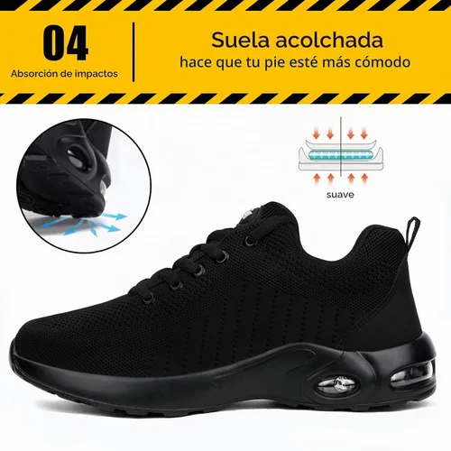 Vista 5 de Tinefiy Zapatos con punta de acero para mujer, cómodos zapatos de trabajo 02Negro