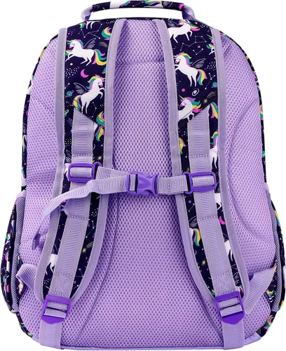 Vista 6 de Choco Mocha Mochila de escuela primaria de 17 pulgadas para niños, Unicornio espacial, morado
