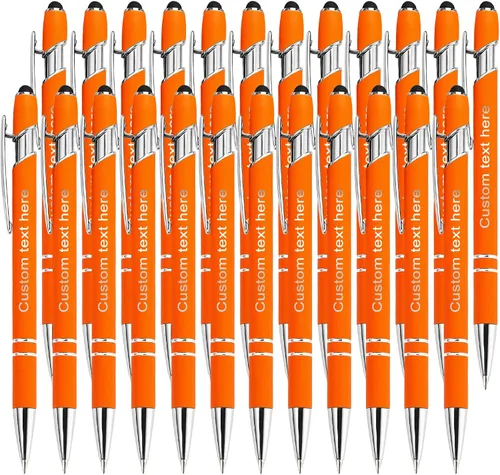 Vista 26 de Bolígrafos personalizados a granel con punta de lápiz capacitivo, bolígrafos personalizados de 0.020 in con nombre, logotipo o mensaje grabado