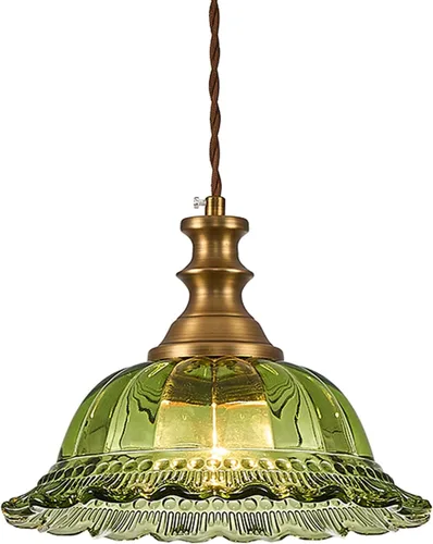Vista 11 de HDDFL Lámpara colgante vintage moderna de vidrio verde con cable ajustable para isla de cocina, comedor, sala de estar, pasillo Verde y latón
