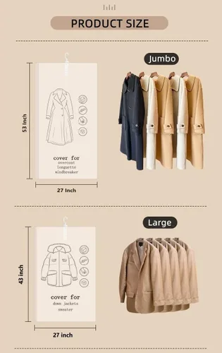 Vista 2 de Elebac 6 bolsas largas de almacenamiento al vacío para ropa, bolsas de espacio selladoras al vacío para abrigo, bolsas de compresión para ropa