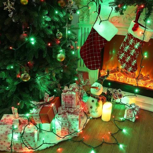 Vista 3 de Brizled Luces de Navidad rojas y verdes, 33 pies, 100 luces LED de 0.197 in, mini luces de Navidad de gran angular conectables, luz de árbol