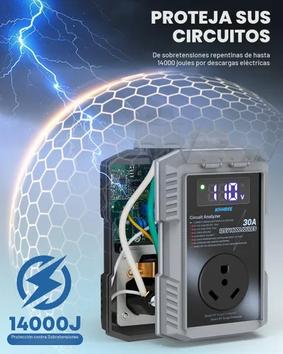 Vista 2 de Kohree Protector contra sobretensiones RV de 30 amperios con protección de alto y bajo voltaje, 10000 julios, 30 amperios, protector