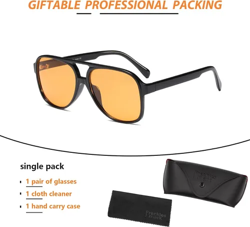 Vista 7 de Lentes de sol vintage retro de los años 70 para mujer y hombre, montura clásica, cuadrada y grande estilo aviador, lentes naranjas de moda UV400