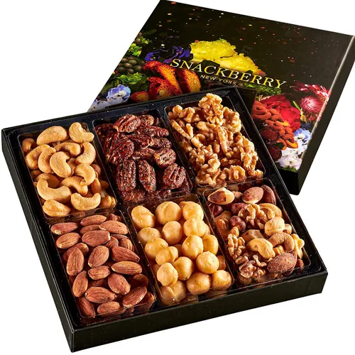 Vista 6 de Cesta de regalo de frutos secos, paquete de 2 cajas de bocadillos gourmet, en caja elegante, para Navidad, Año Nuevo, fiesta de cumpleaños, paquete