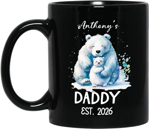 Vista 11 de Baby Coming Soon - Taza de café negra de 11 onzas y 15 onzas, taza de café personalizada para papá con nombre, taza de café de cerámica con anuncio