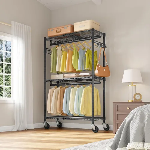 Vista 8 de VIPEK R2X - Armario portátil expandible con ruedas con cerradura, capacidad de 600 libras, perchero resistente con estantes ajustables y barra