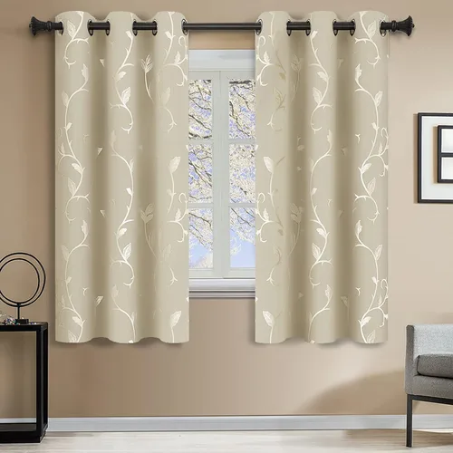 Vista 102 de BUHUA Juego de 2 paneles de cortinas opacas con estampado de vid plateada, cortinas con aislamiento térmico para oscurecer la habitación