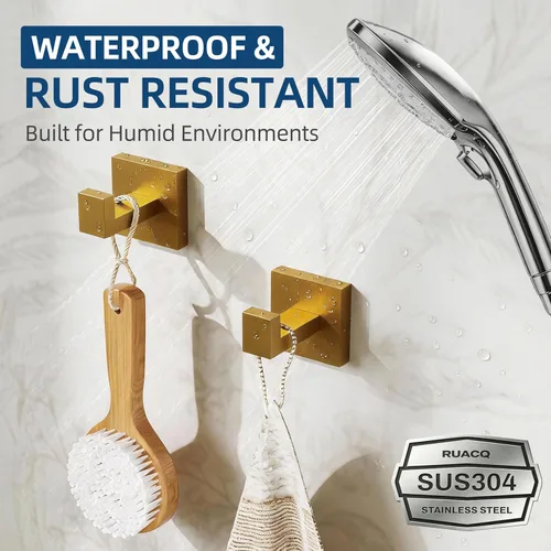 Vista 5 de Ruacq Ganchos para toallas para baños, ganchos cuadrados de acero inoxidable resistentes, colgador de toallas montado en la pared para bata