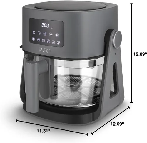 Vista 7 de Lauben Glass&Grill - Freidora de aire 3 en 1 5500BG, freidora de aire caliente de 5.5 L de capacidad, freidora de vidrio, 6 programas + ajuste