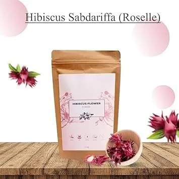 Vista 2 de Hibiscus Sabdariffa Flower Powder for Skin Hair and Body Mask I Naturalmente Rico en AHA y BHA I Skin glowingt Face Pack I 100% Puro I 3.53 oz