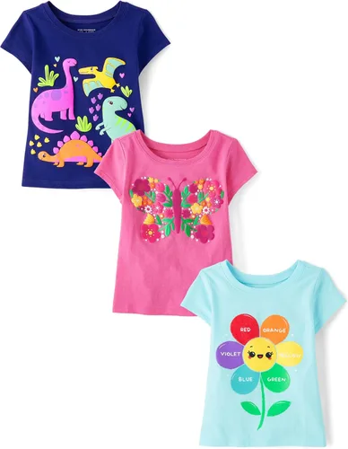 Vista 19 de The Children's Place Camisetas estampadas de manga corta para bebés y niñas pequeñas, con diseño de unicornios y mariposas, a la moda, paquete de 3