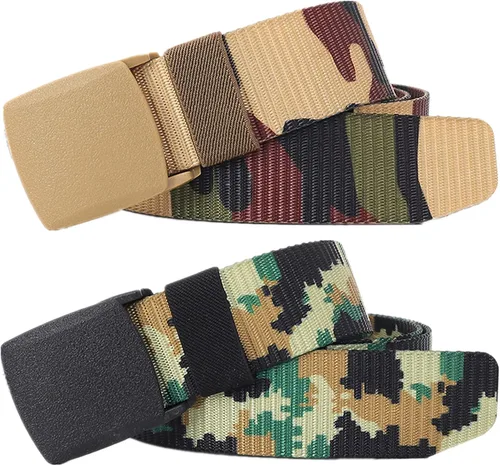 Vista 15 de Cinturones para hombre, cinturón táctico militar de nailon camuflaje con hebilla de plástico ajustable, paquete de 2