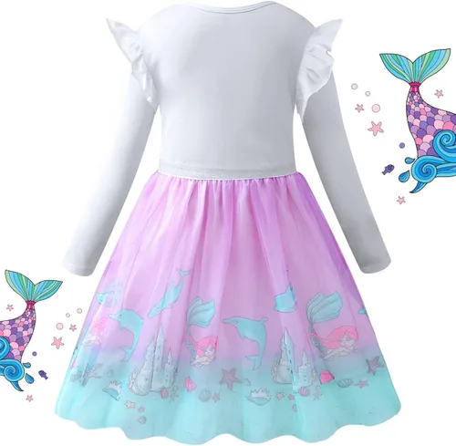 Vista 2 de VASCHY Dress for Girls,Cute Girls Long Sleeve Princess Party Outfit Clothes,ToddlerLittleBig Kid Girls Clothing 2-10T