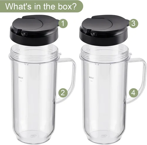 Vista 4 de Equust 4 tazas altas de 22 onzas con tapas abatibles para llevar, piezas de repuesto compatibles con vasos mezcladores Magic Bullet de 250 W MB1001