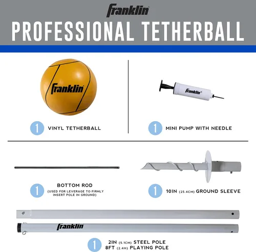 Vista 2 de Franklin Sports Tetherball - Juego de bola Tetherball, cuerda y poste, juego de Tetherball de acero portátil con fácil montaje, juego clásico
