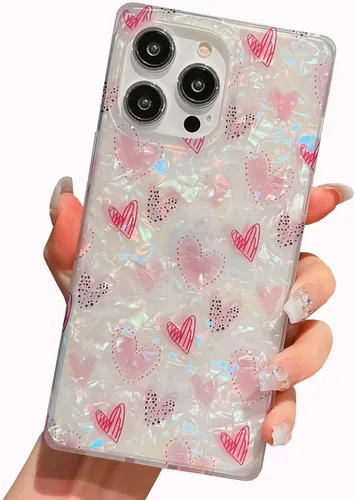 Vista 31 de Funda compatible con iPhone 14 Pro con borde rectangular, bonita funda protectora de lujo con pintura al óleo y flores para mujeres y niñas, funda