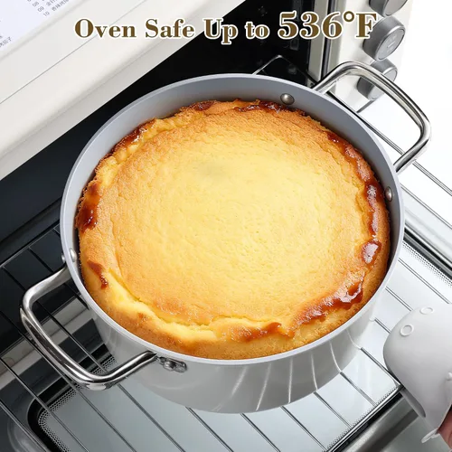Vista 7 de Olla de stock de cerámica de 5 cuartos antiadherente con tapa, olla para sopa, olla de pasta antiadherente fácil de limpiar, sin PFOA, PFAS, PTFE