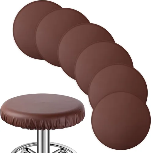 Vista 8 de Newwiee 6 fundas de asiento redondas de cuero para taburete, impermeables, de poliuretano, elásticas, redondas, con bandas elásticas para silla
