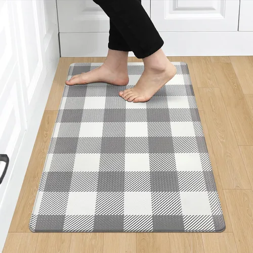 Vista 10 de Tapete Largo de Cocina y Alfombra Tapetes Antifatiga para Piso de Cocina Corredor 17.3''x71'' Negro Rojo Buffalo a Cuadros Corredor Alfombra
