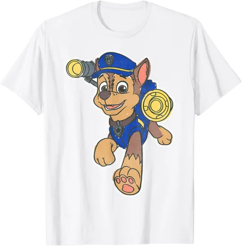 Vista 101 de Paw Patrol Chase Character Patch - Camiseta negra de manga corta con cuello redondo y ajuste clásico, talla S Negro