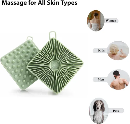 Vista 3 de 2 piezas cepillo exfoliante corporal de silicona, cepillo de champú corporal de silicona, esponja de silicona suave para piel sensible, masajeador