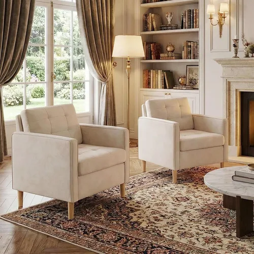 Vista 8 de STHOUYN Sillas decorativas tapizadas modernas de mediados de siglo con brazos para sala de estar, cómoda silla de lectura para dormitorio