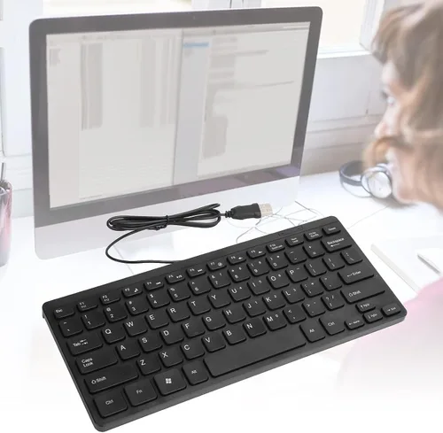 Vista 2 de Dilwe K1000 Teclado USB con cable compacto Mini portátil que ahorra espacio Plug and Play Ergonómico PC Compatible Negro