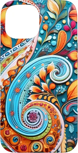 Vista 6 de Vivid Blue and Orange Paisley Floral Art Case for iPhone 17