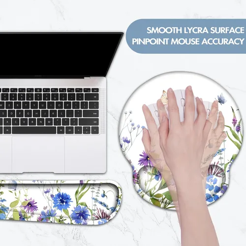 Vista 6 de Reposamuñecas para teclado, alfombrilla ergonómica para mouse con soporte de muñeca, reposamuñecas de espuma viscoelástica, base antideslizante