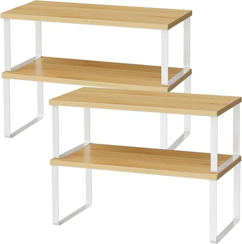 Vista 12 de OGEMXU Organizador de estantes de gabinete, estante de encimera de cocina grande de 15.7 pulgadas, juego de 2 organizadores de despensa de cocina