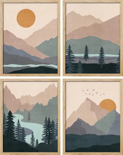Vista 48 de SIGNWIN Marco de arte de pared de jirafa de safari africano, juego de 4 impresiones coloridas de paisaje, decoración de pared de naturaleza
