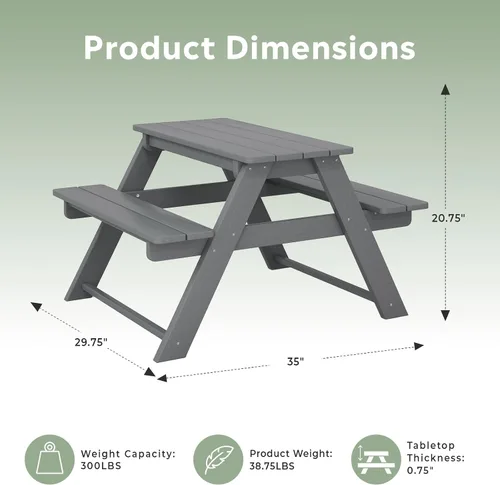 Vista 3 de WestinTrends Malibu Patio al aire libre HDPE Picnic Mesa de banco para Gris