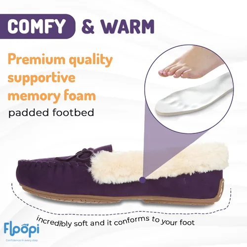 Vista 34 de Floopi Pantuflas para mujer, forro de piel sintética suave con espuma viscoelástica acogedora, pantuflas de casa para mujer con suela antideslizante