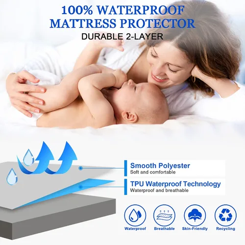 Vista 14 de Protector de colchón impermeable, suave y transpirable, lavable a máquina, sin ruido, con bolsillo profundo de 10 pulgadas, tamaño individual Borgoña