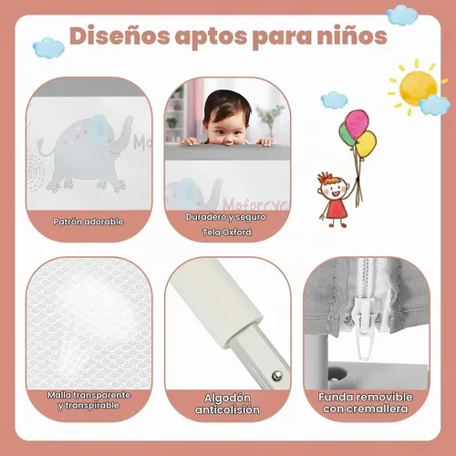 Vista 5 de BABY JOY Riel de cama para niños pequeños, 77 pulgadas, extra largo, altura ajustable y plegable, protector de riel de cama de bebé con malla Gris