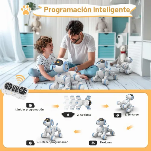 Vista 3 de STEMTRON Gato Robot Control Remoto Programable para Niños, Gato Robot Interactivo, Perro Robot Robo Gato, Robot RC con Sensor de Toque, Ojos LED Azul
