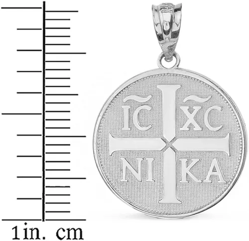 Vista 2 de Colgante de plata de ley con símbolo IC XC NIKA Jesucristo conquista medallón, Plata esterlina