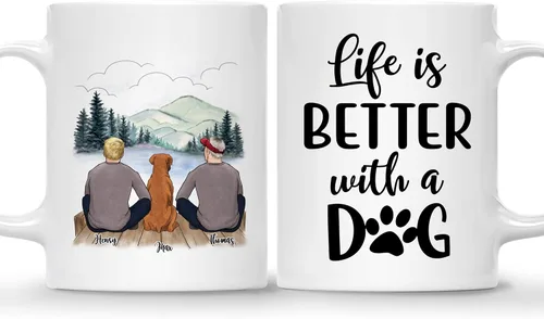 Vista 21 de Taza Personalizada de Gossby para Perros - La vida es mejor con perros (2 hombres - 2 perros) - Taza de perro personalizable para papás de perros