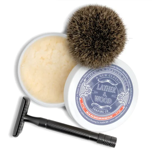 Vista 3 de Jabón de afeitar Lather & Wood - Peluquería - Simplemente la mejor crema de afeitar de lujo - Sebo - Espuma densa con olor fantástico para la mejor