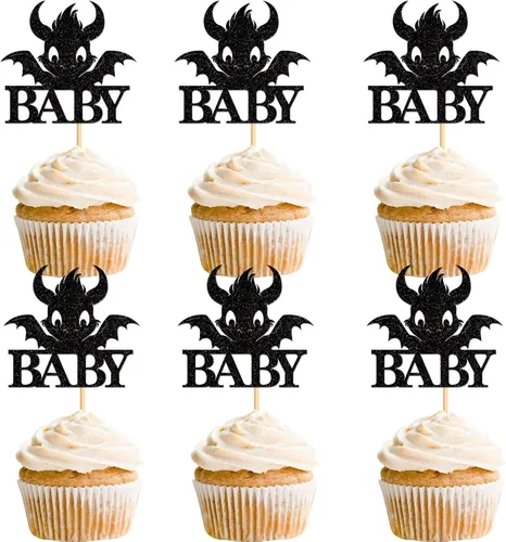 Vista 23 de Ercadio 40 piezas comestibles de dibujos animados de dinosaurios para cupcakes para bebida, decoración de tartas para temática de dinosaurios, baby