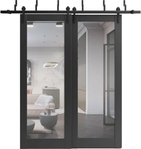 Vista 17 de Lucia 1299 - Puertas plegables plegables para armario corredizo de 2 x 18 x 80 pulgadas, color negro mate con espejo, juego de herrajes de molduras