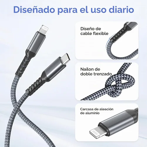 Vista 3 de Basesailor Cable de carga corto de 1 pie para iPhone 14 13 con adaptador Gris