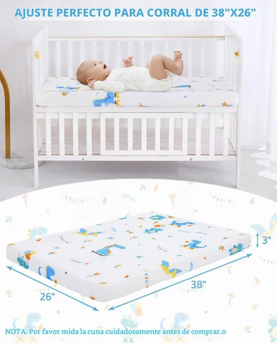 Vista 3 de lasoftan Colchón Pack and Play, 38 x 26 pulgadas, suave, transpirable, portátil, impermeable y lavable, se adapta perfectamente a Pack n Play
