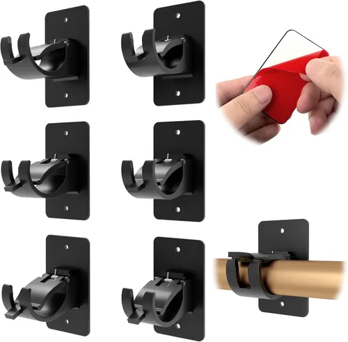 Vista 12 de CIEMGNZOC 2 soportes de cortina sin taladro, barras autoadhesivas, ganchos de cortina ajustables para barras de menos de 1.57 pulgadas (transparente)