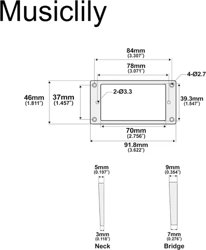 Vista 2 de Musiclily Pro Anillos de montaje para pastillas Humbucker de fondo plano de plástico, juego de bastidor de puente y mástil para guitarra eléctrica