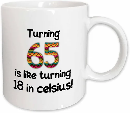 Vista 9 de 3dRose 65 Is Like Turning 18 In Celsius-Humorous - Taza de dos tonos, 11 onzas, color negro