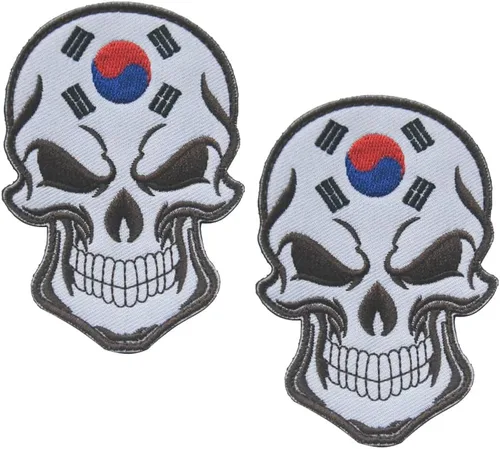 Vista 25 de AliPlus - 2 parches de calavera con bandera estadounidense de EE. UU., gancho y bucle